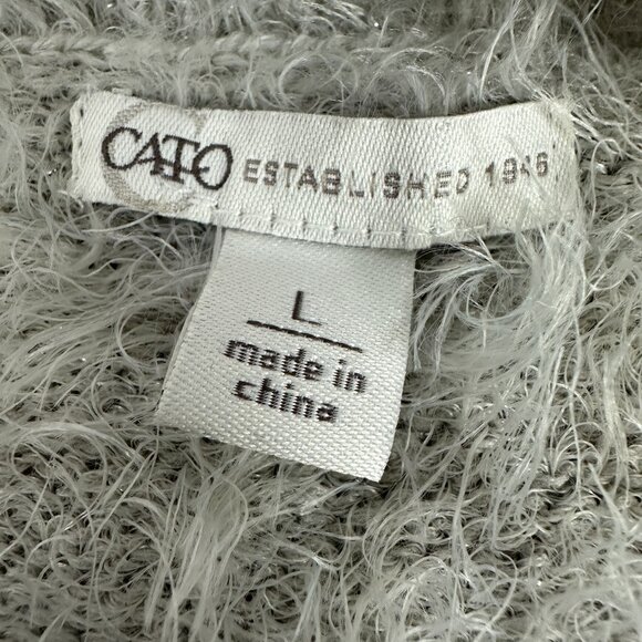 Cato Womens Large Gray Fluffy Cardigan Sweater Pockets - Picture 4 of 6
